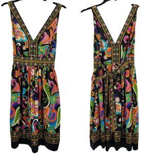Whimsical Multicolor Silky Mini Dress Sz S Tie Waist Fairycore Party Vibrant
